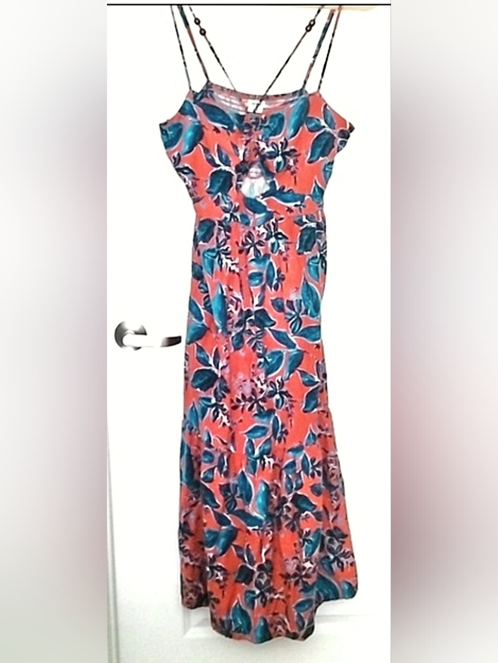 Jason Wu Women's L Rust Maxi Dress with Teal Floral Print